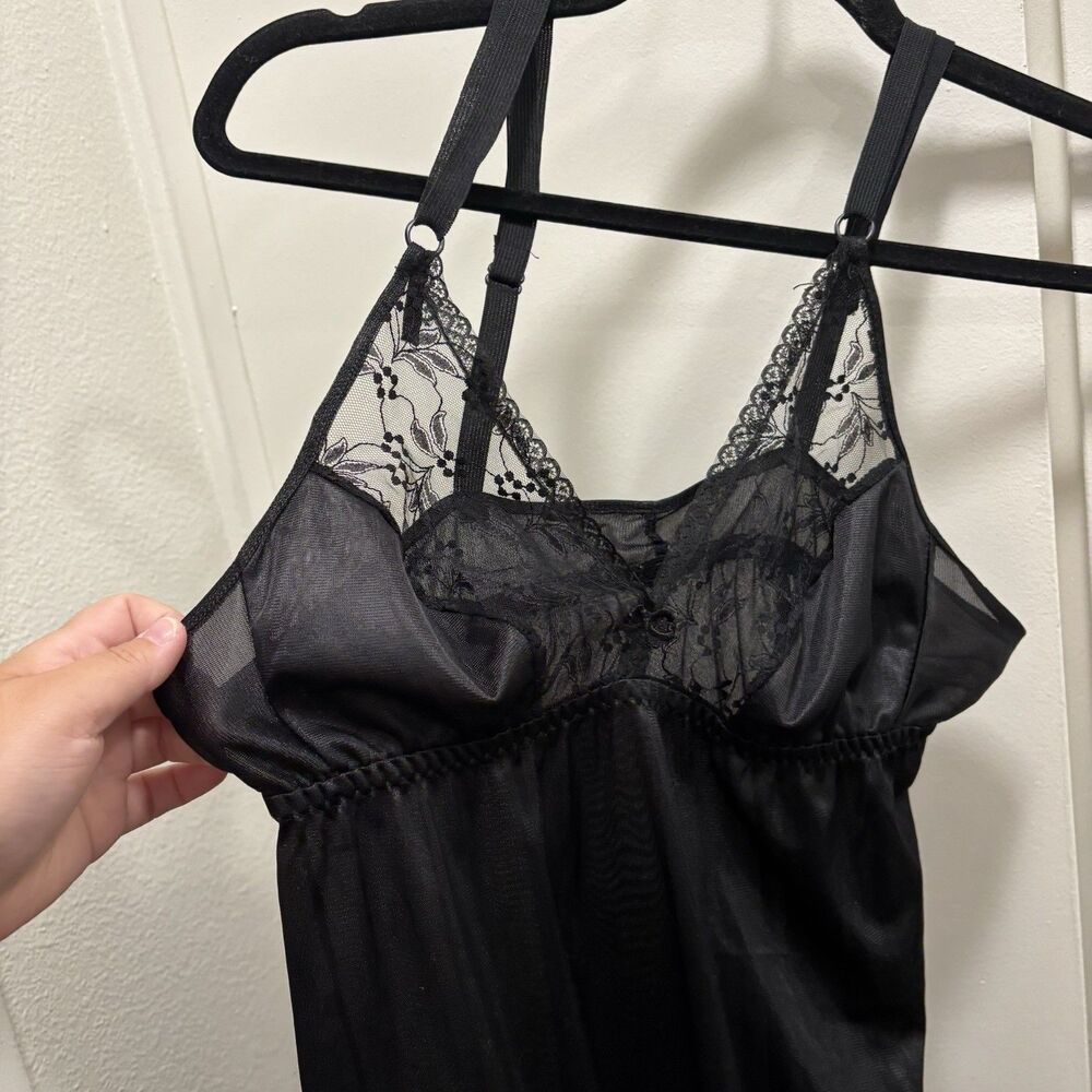 New Creations Women’s Sz Medium Black Lace Slip Dress Chemise Lingerie Babydoll